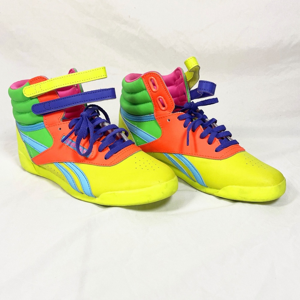 Reebok Freestyle Hi Brights Colorful Kids High-Top Sneakers
